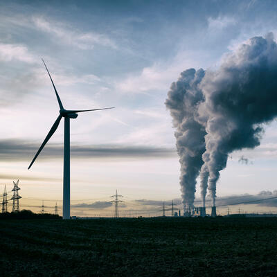 wind turbine and fossil fuel power plant 