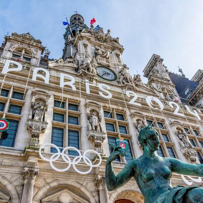Paris City Hall decorated for the 2024 Summer Olympics